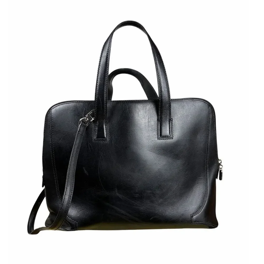 Cole Haan Black Leather Structured Tote Bag Satchel Y2K Office Commuter